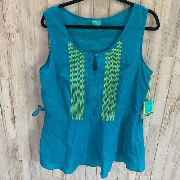 NWT Calypso St. Barth for Target Blue Woven Side Cinch Cotton Top Lightweight - Picture 2 of 6